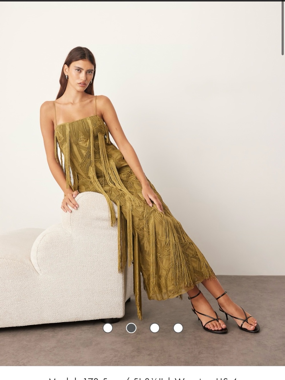 NEW WITH TAGS- ASOS ARRANGE geo fringe column maxi dress in moss green